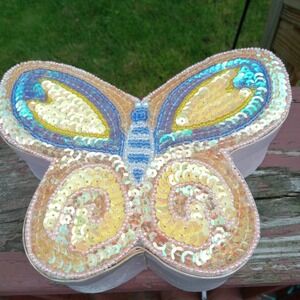 Vintage Sequined Top Butterfly Box‎ Jewelry Trinket
